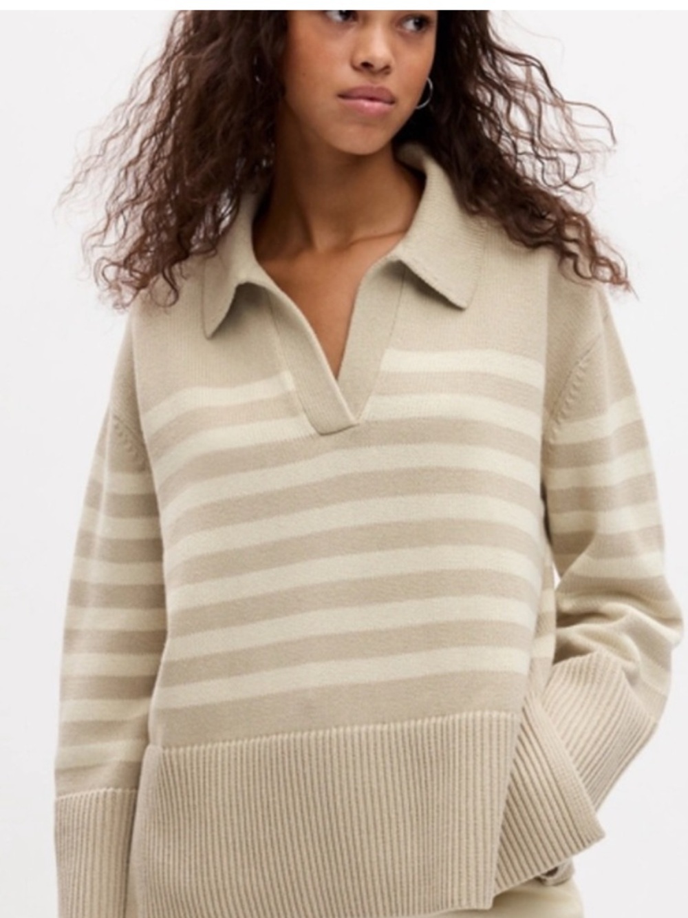 Gap Striped Collared Pullover Sweater in Light Beige and Cream